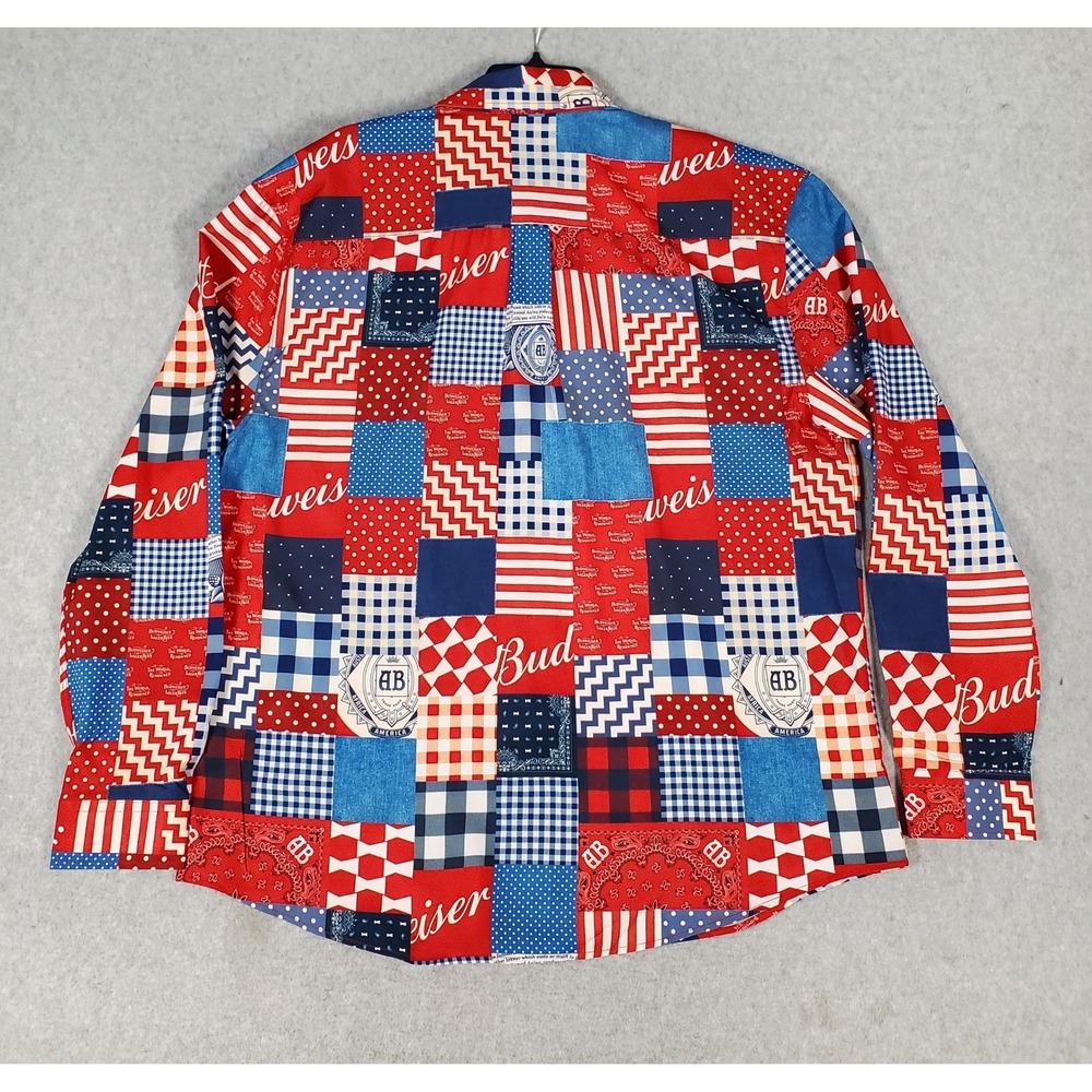 RSVLTS Budweiser Bud-dana KUNUFLEX Shirt Mens 2XL Long Sleeve Button Down Red - Picture 2 of 13